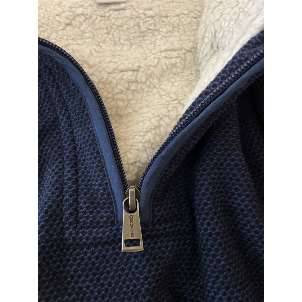 Orvis Sweater Mens XL Blue Sherpa Lined Waffle Fleece Quarter Zip Pullover Top - Picture 4 of 10